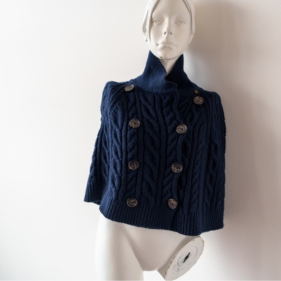 Michael Kors Cable Knit Caplut Wool Blend Sweater - Deep Navy - Size M - Picture 1 of 7